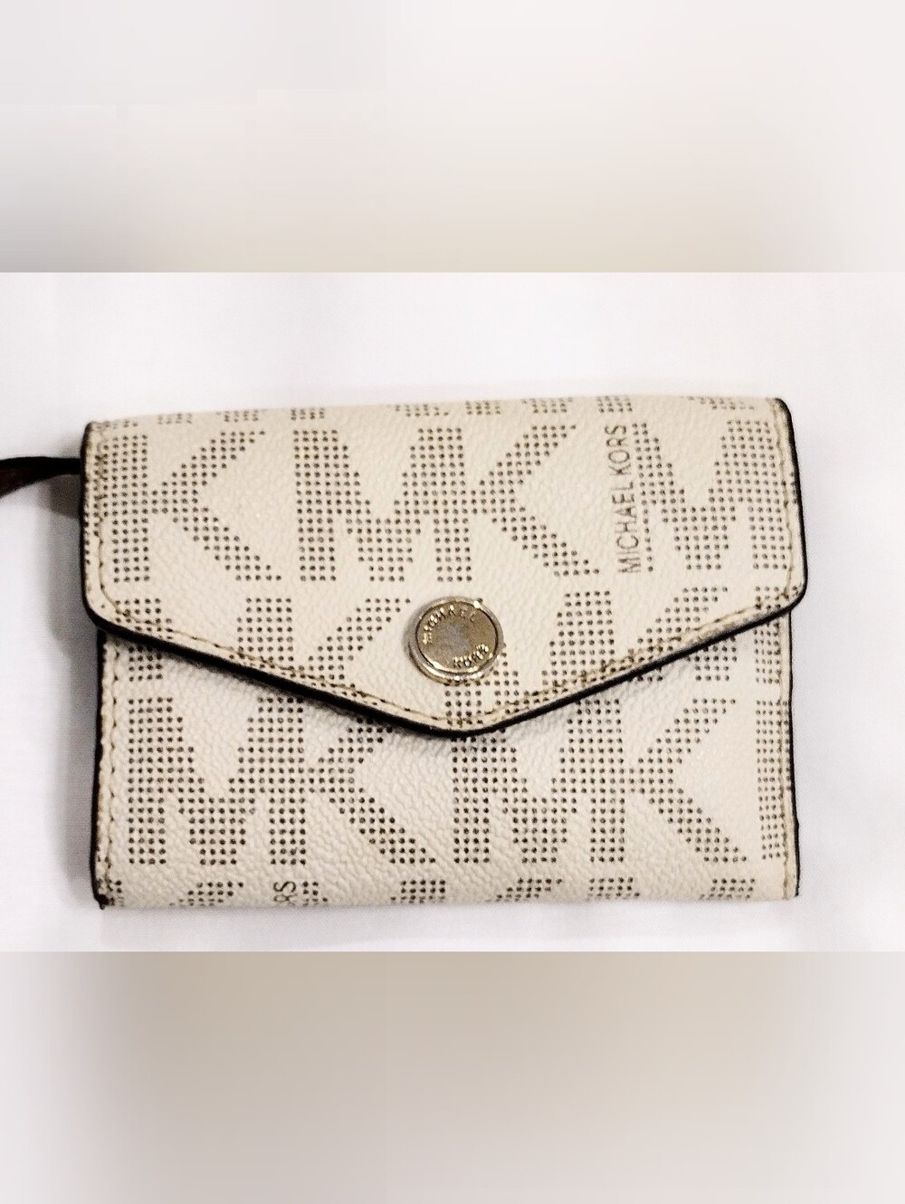 Michael Kors Cream MK Logo Small Wallet with Gold Snap